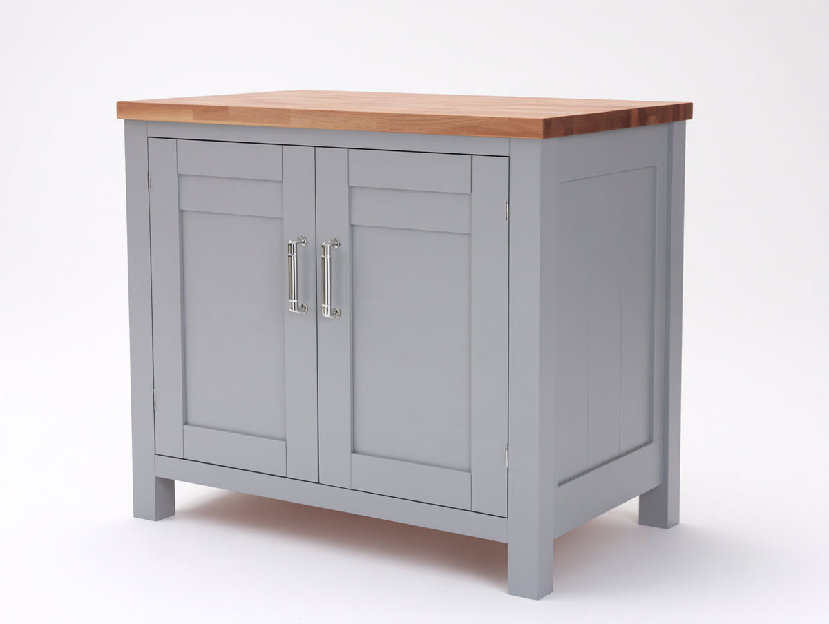 Aparador 100 x 45 x 90 cm - gris claro y madera natural - 2 puertas con diseño clásico moderno