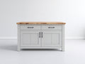 Aparador 130 x 42 x 88 cm - gris claro y madera - 2 puertas y 2 cajones con tiradores negros - diseño moderno para salón y comedor