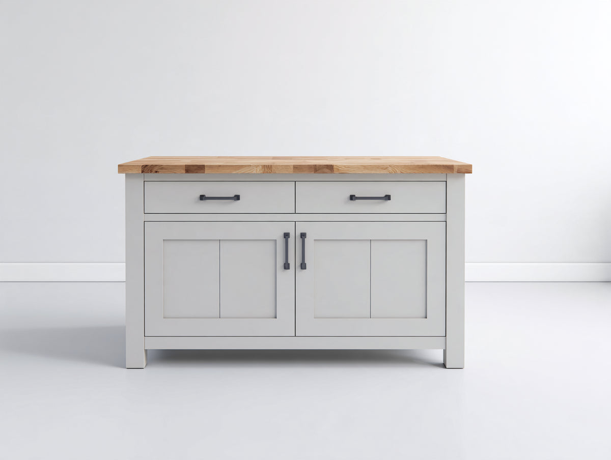 Aparador 130 x 42 x 88 cm - gris claro y madera - 2 puertas y 2 cajones con tiradores negros - diseño moderno para salón y comedor