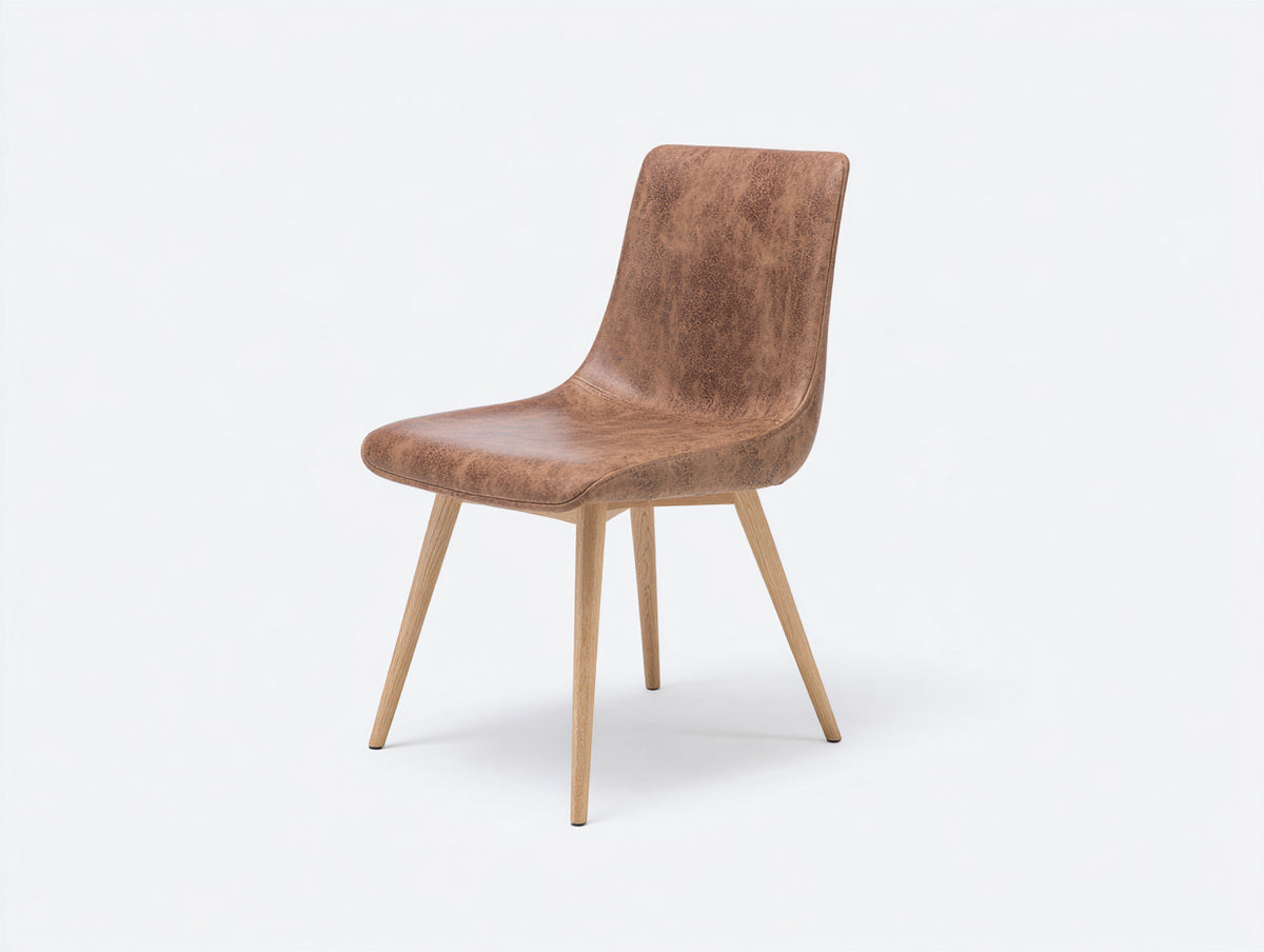 Silla de comedor tapizada 48 x 55 x 86 cm - marrón y madera natural - efecto cuero con respaldo alto y diseño moderno