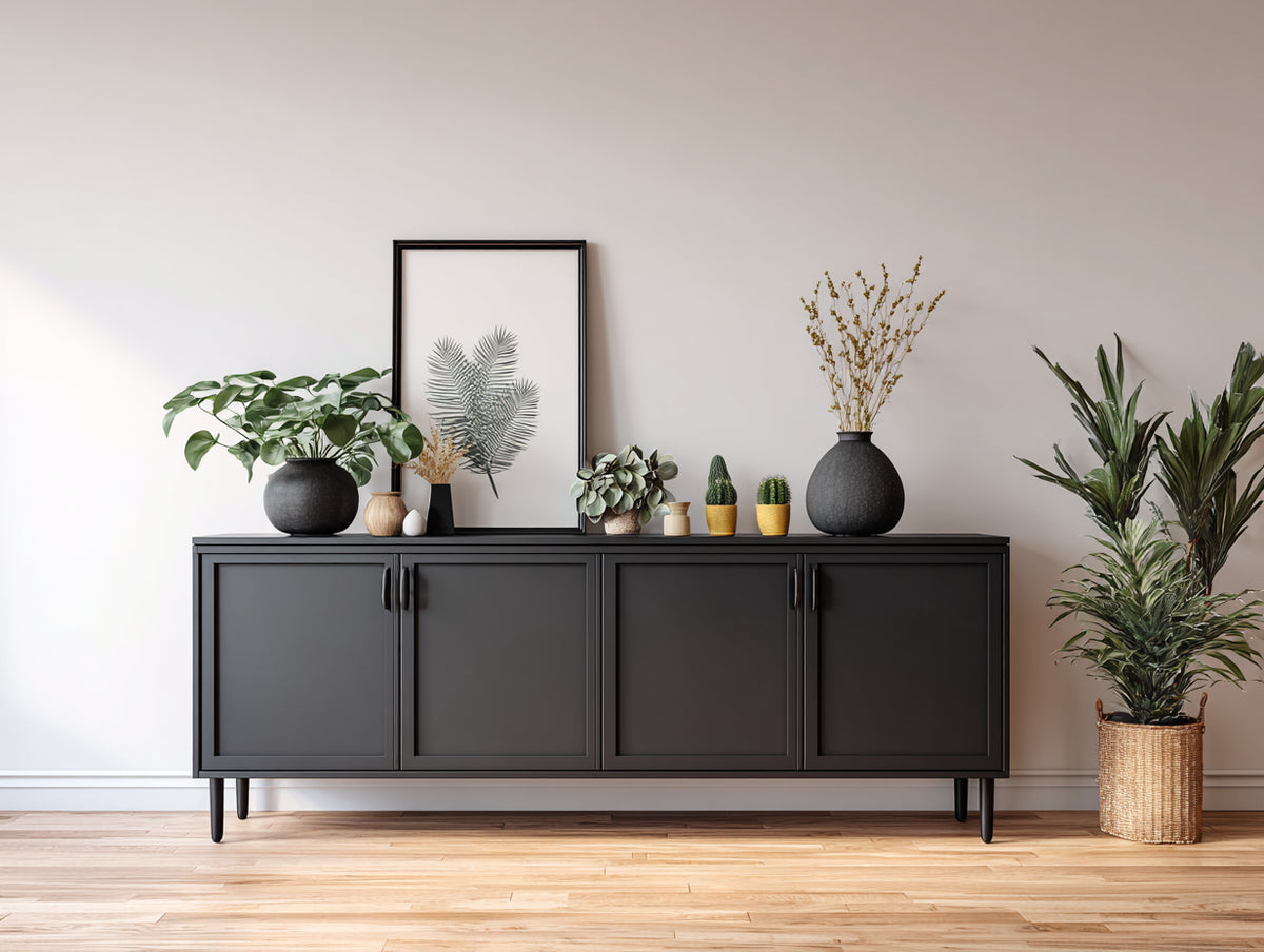 Mueble recibidor de 4 puertas de madera de ingeniería 180x40x80 cm - Negro - Diseño moderno con patas elevadas
