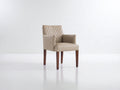 Silla de comedor 62 x 60 x 92 cm - beige y madera - tapizado acolchado con respaldo capitoné y reposabrazos - diseño elegante para comedor