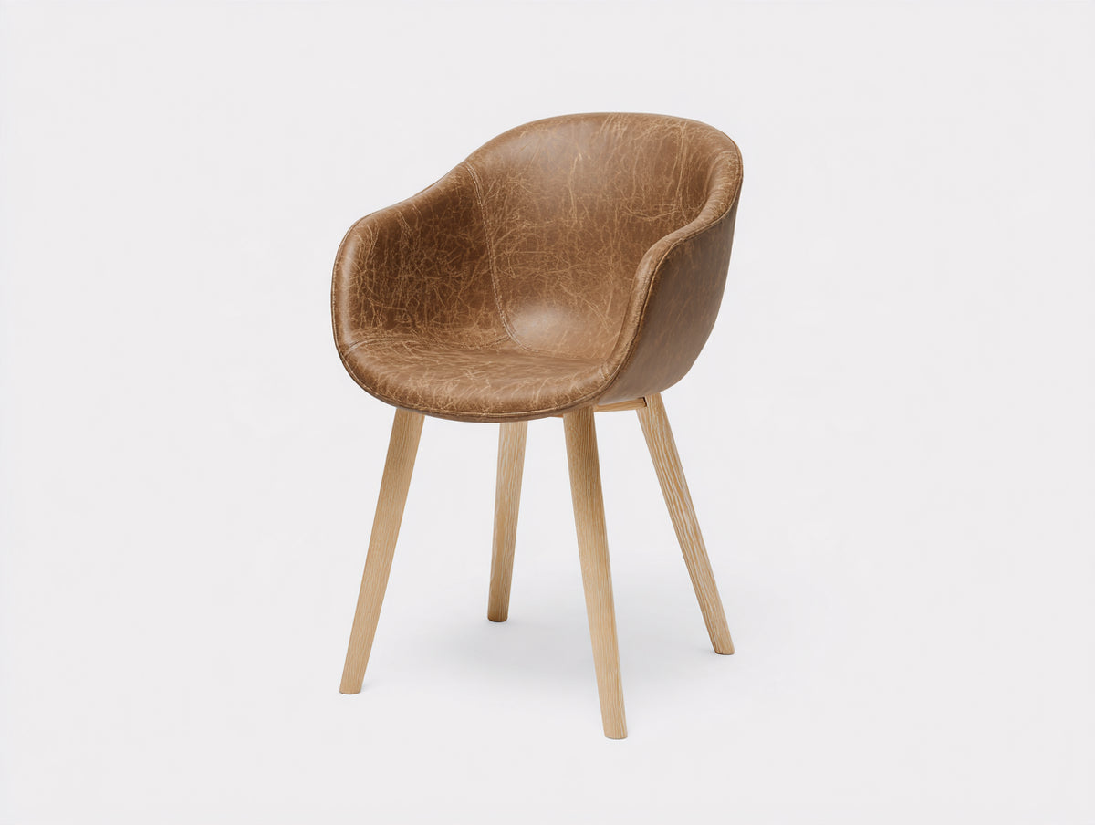 Silla de comedor tapizada efecto cuero 56 x 60 x 82 cm - marrón claro y madera natural - respaldo envolvente diseño moderno