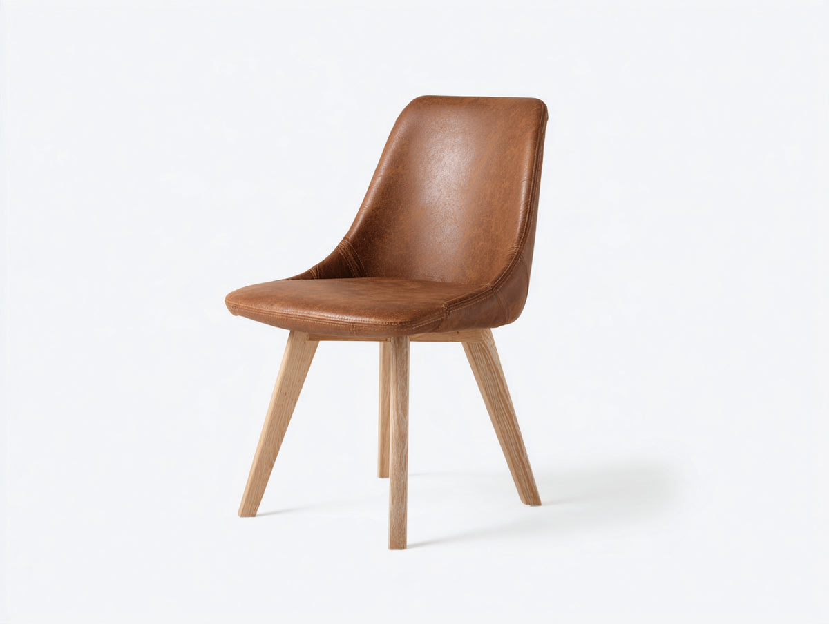 Silla de comedor 55 x 58 x 88 cm - marrón claro y madera - tapizado efecto piel con respaldo curvo - diseño moderno para comedor