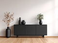 Mueble recibidor 180 x 45 x 80 cm - negro mate - 3 puertas con diseño moderno minimalista