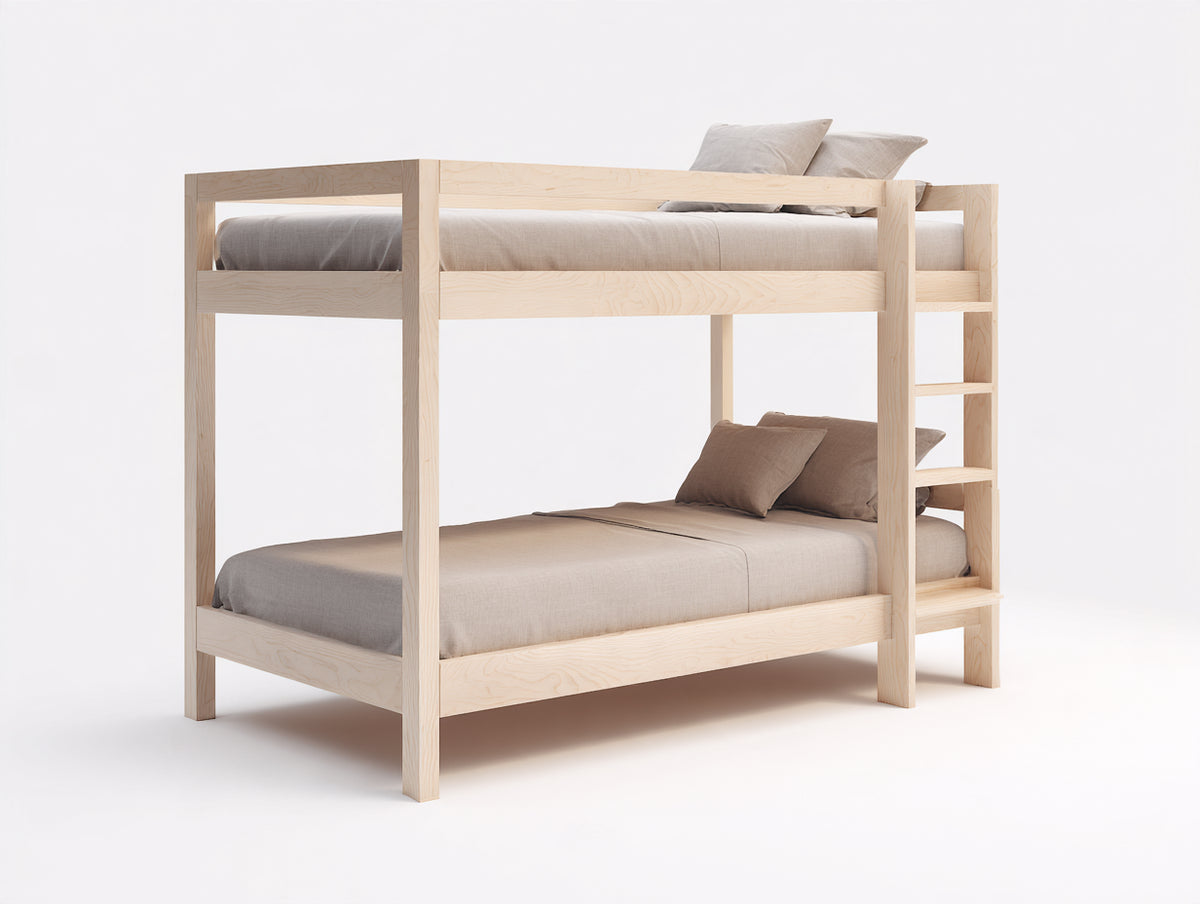 Litera de madera 205 x 105 x 170 cm - madera natural - 2 niveles con escalera diseño nórdico