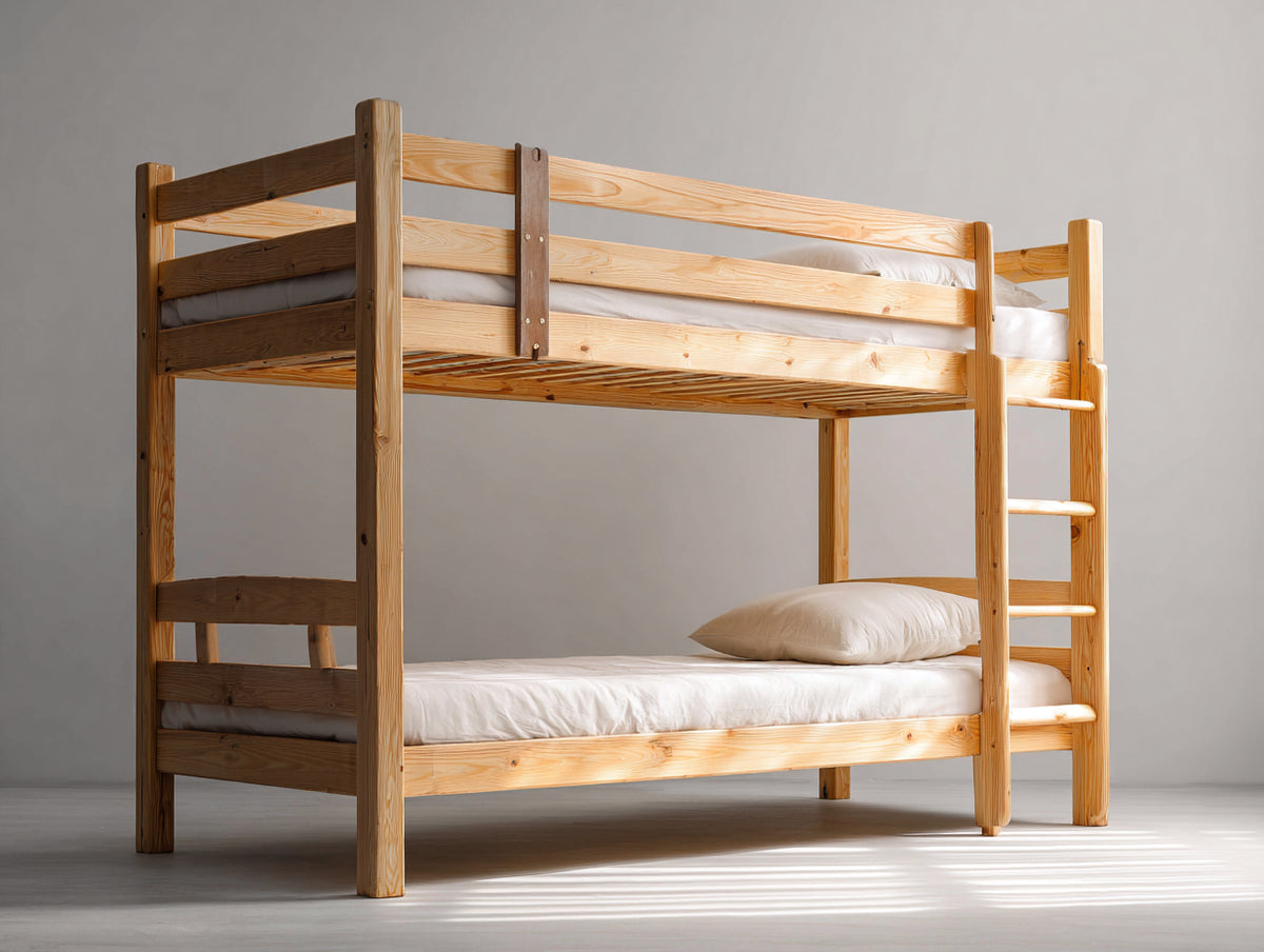 Litera de madera maciza 210x105x170 cm - Madera natural - Diseño nórdico con escalera integrada