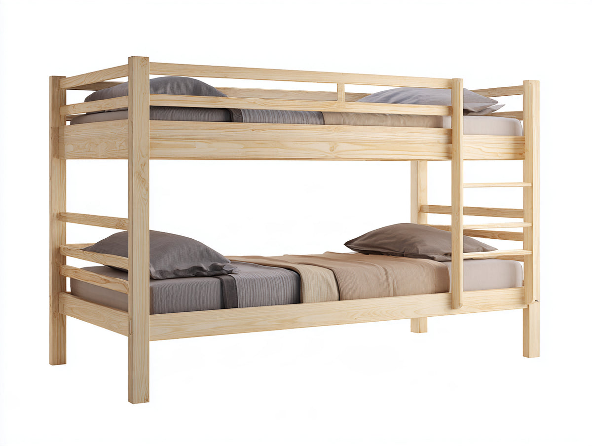 Litera de madera 205 x 100 x 170 cm - madera natural - 2 niveles con escalera integrada y barandillas de seguridad