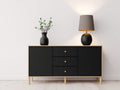 Mueble recibidor de madera 140 x 40 x 80 cm - negro-madera natural - entrada - diseño moderno con 2 puertas y 3 cajones