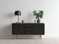 Mueble recibidor de madera de ingeniería 160 x 40 x 80 cm - negro y madera natural - 3 cajones y 2 puertas diseño moderno