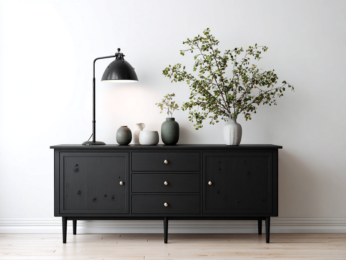 Mueble recibidor 170 x 45 x 85 cm - negro - 2 puertas y 3 cajones con diseño moderno