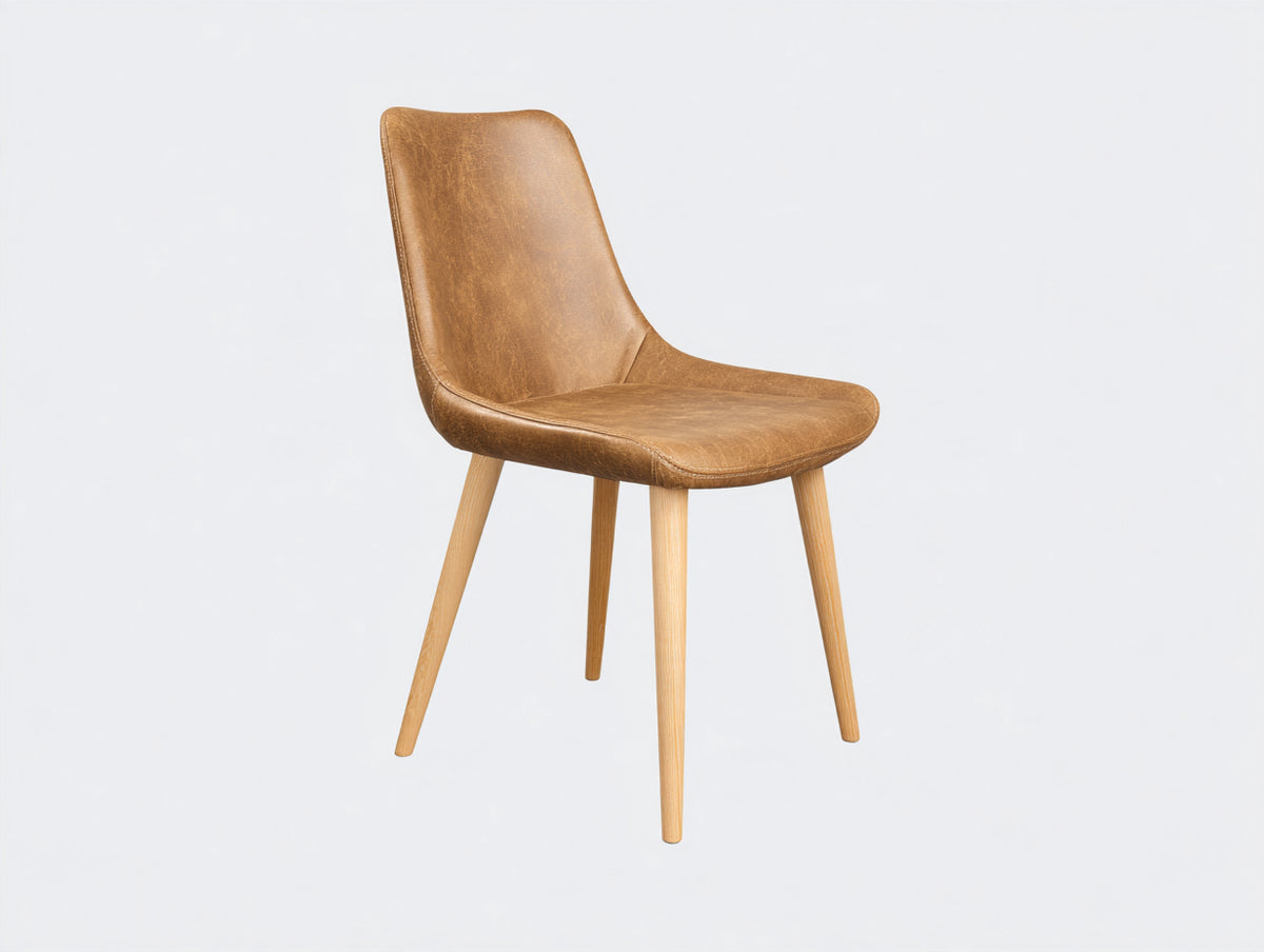 Silla de comedor tapizada en polipiel 50 x 55 x 85 cm - marrón claro-madera natural - comedor - diseño moderno con patas de madera