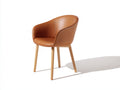 Silla de comedor tapizada de cuero sintético 58x58x82 cm - Marrón claro y madera natural - Diseño moderno con respaldo envolvente