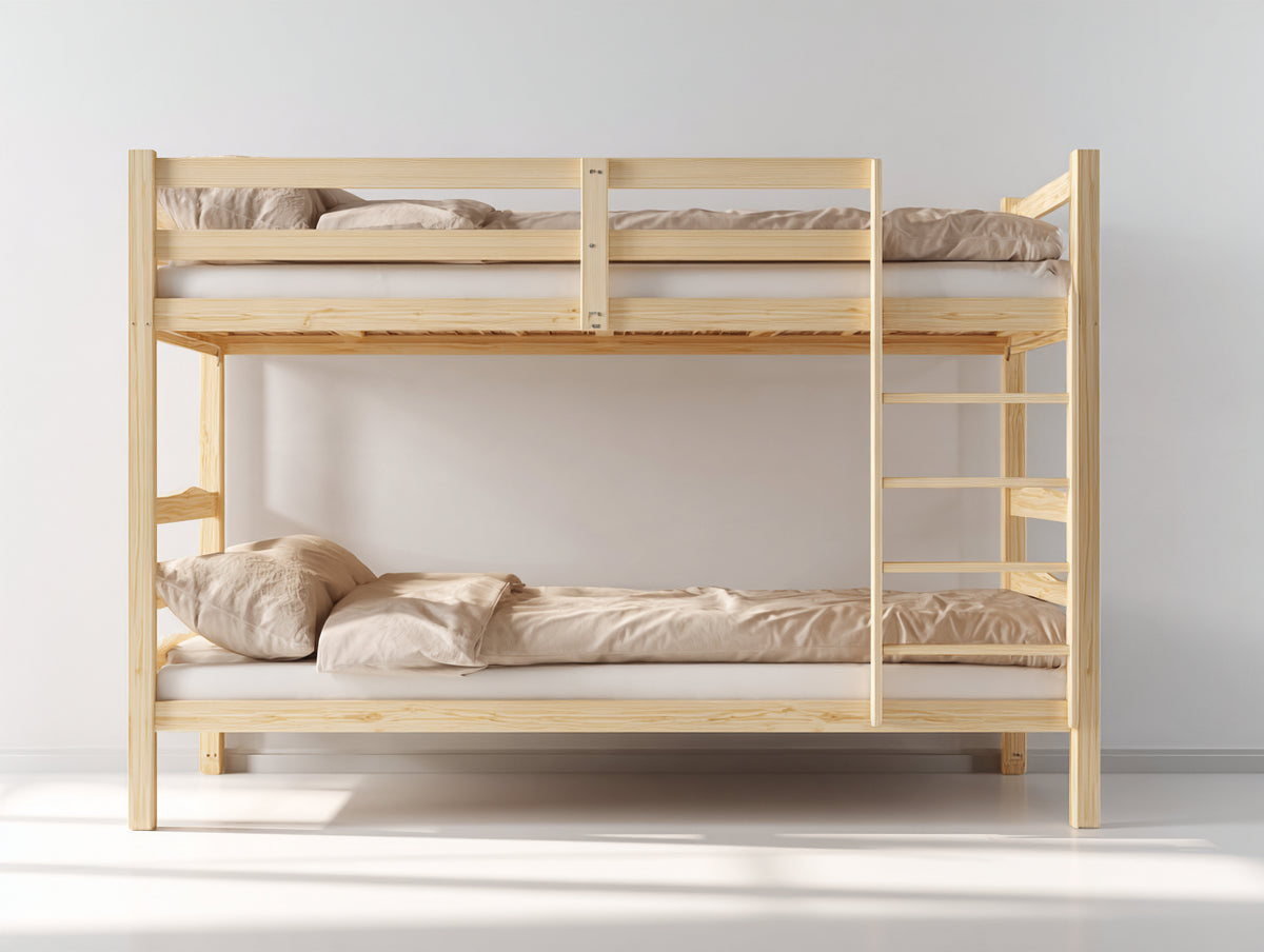 Litera de madera 210 x 100 x 180 cm - madera natural - dormitorio - diseño funcional con escalera integrada