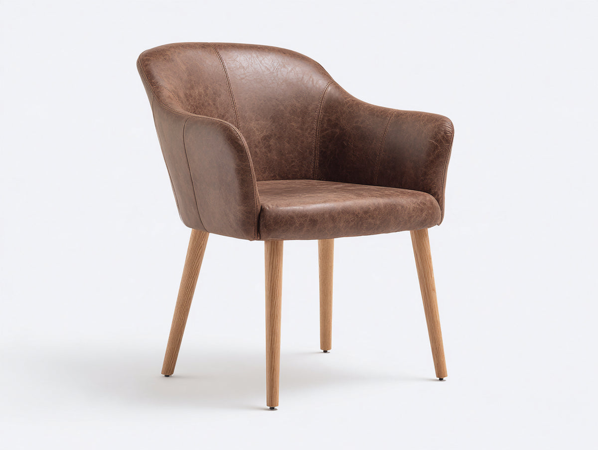Silla de comedor tapizada 62 x 60 x 82 cm - marrón y madera natural - efecto cuero con reposabrazos y diseño moderno