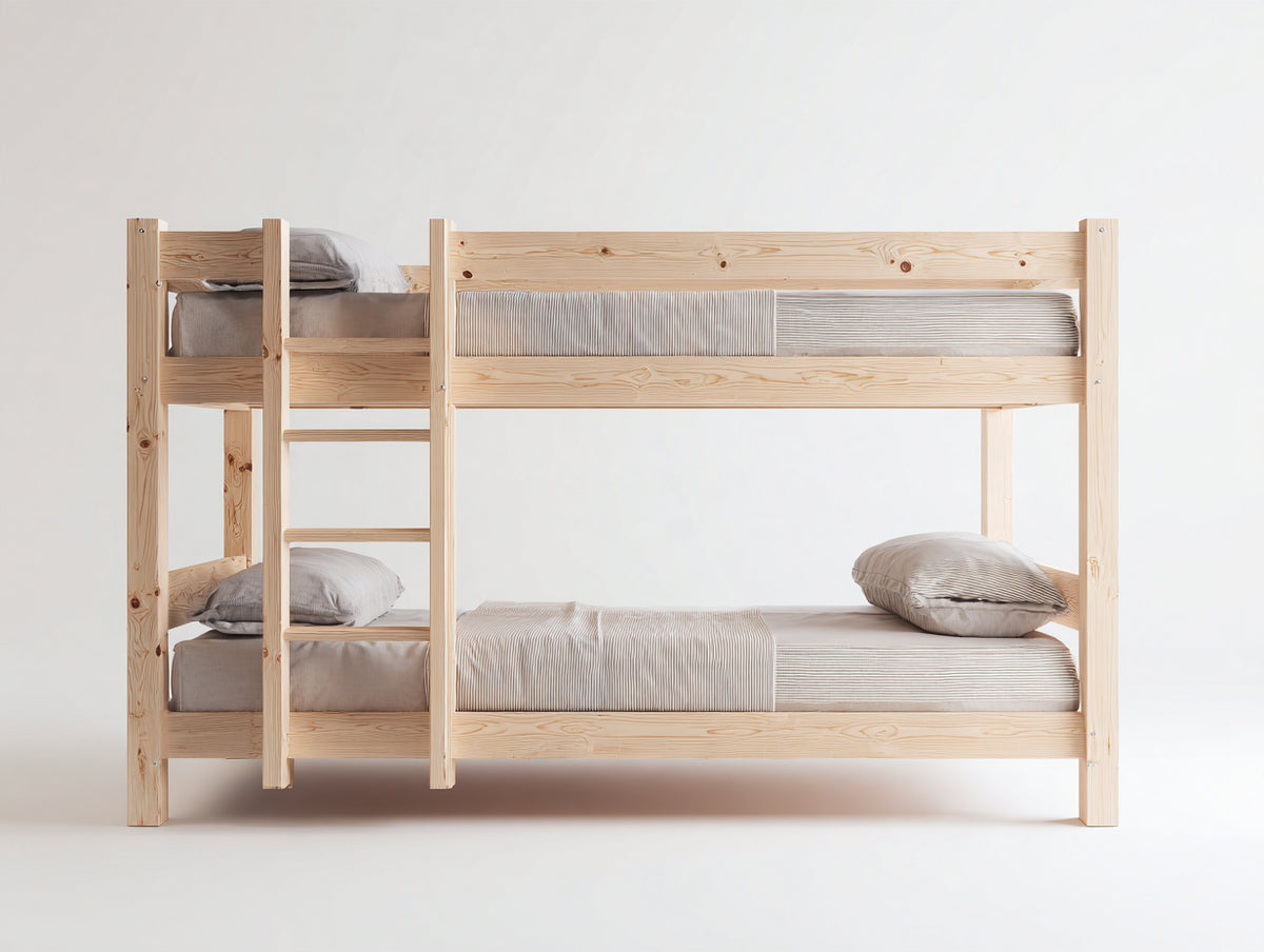 Litera de madera 210 x 100 x 180 cm - madera natural - dormitorio - diseño funcional con escalera integrada