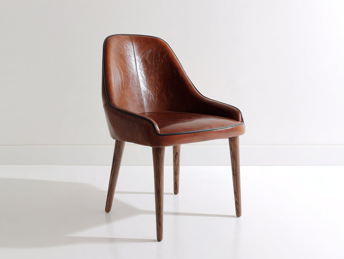Silla de comedor tapizada efecto cuero 58 x 62 x 86 cm - marrón y madera oscura - respaldo envolvente diseño moderno