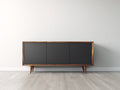 Mueble recibidor 160 x 42 x 78 cm - negro y madera - 3 puertas integradas - diseño moderno con patas elevadas