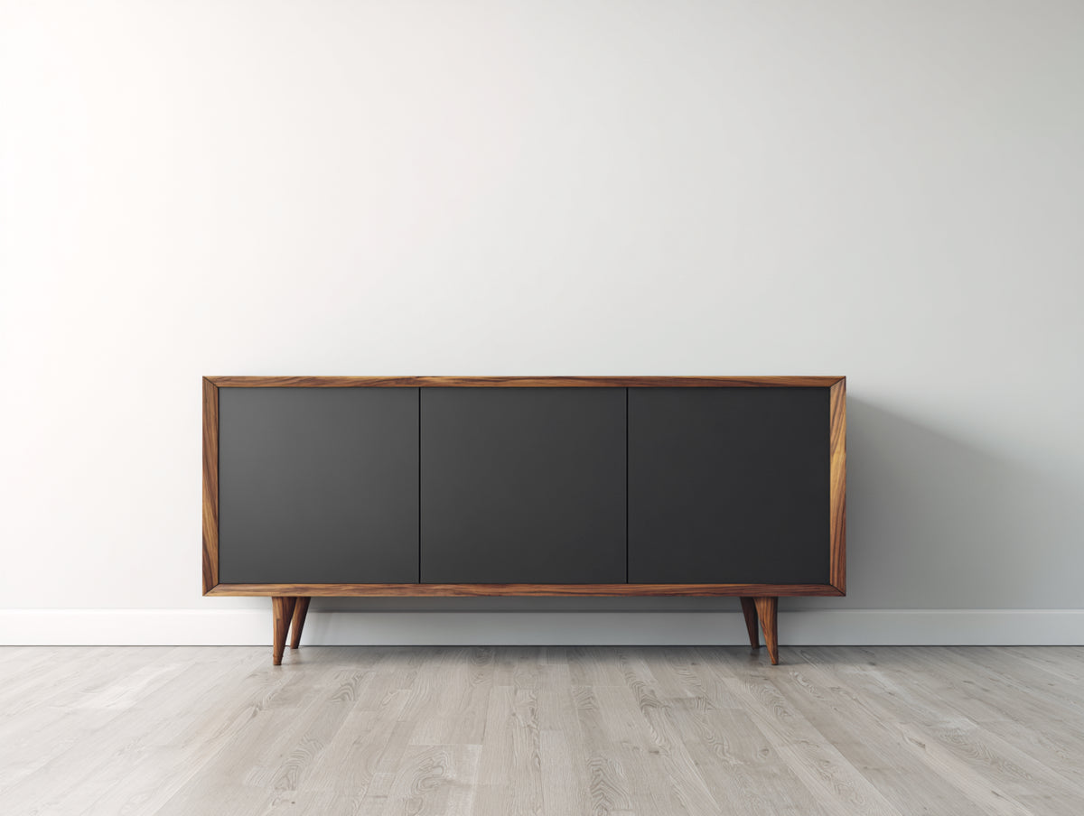 Mueble recibidor 160 x 42 x 78 cm - negro y madera - 3 puertas integradas - diseño moderno con patas elevadas